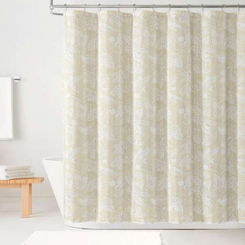 Tan Jacobean Songbird Shower Curtain, 72″