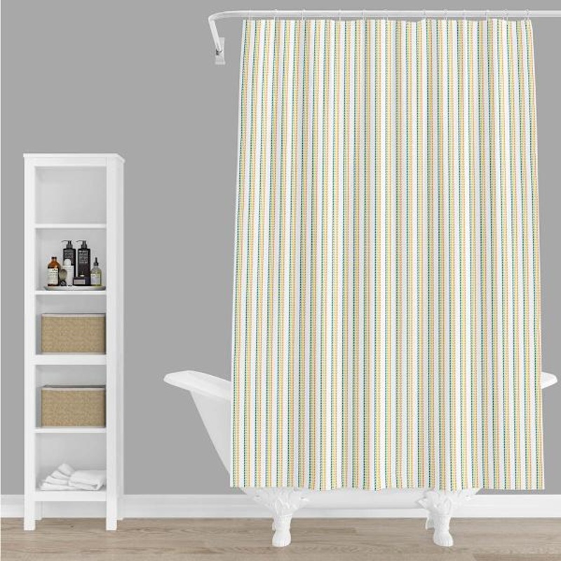Tiny Dreamers Dinoskater Blue & Yellow Striped Shower Curtain, 72″