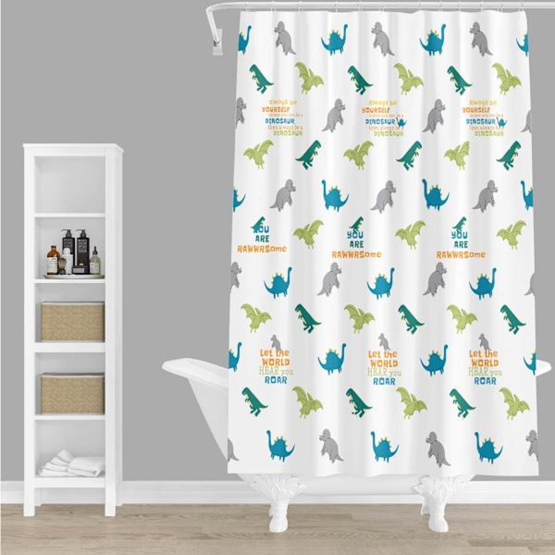 Tiny Dreamers Dinoskater Tossed Dino Shower Curtain, 72″