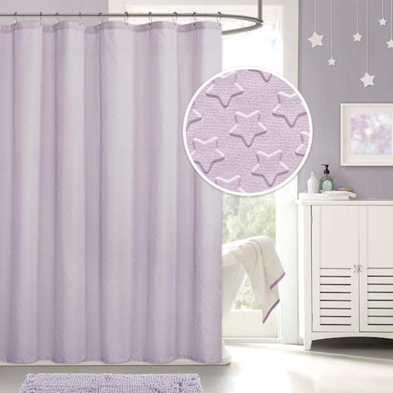 Tiny Dreamers Purple Stars Embossed Shower Curtain, 72″
