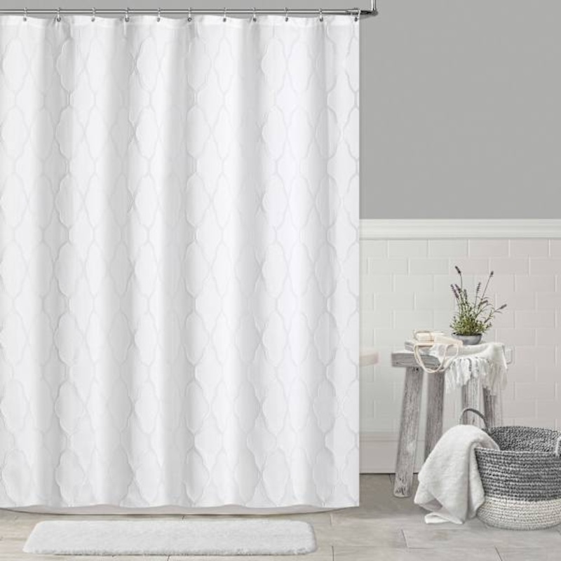 White Lindsay Lattice Shower Curtain, 72″
