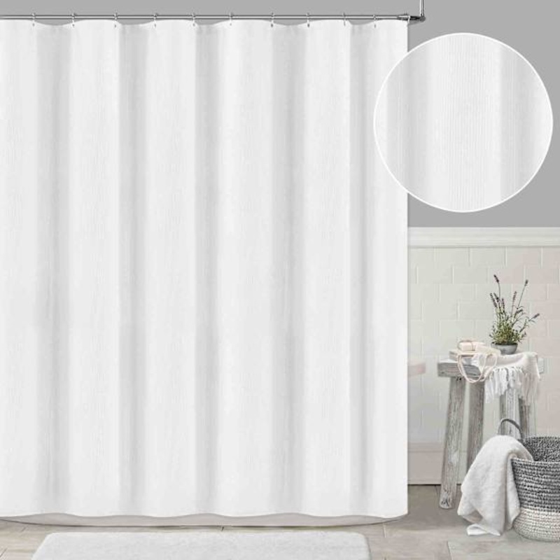White Peony Striped Woven Shower Curtain, 72″