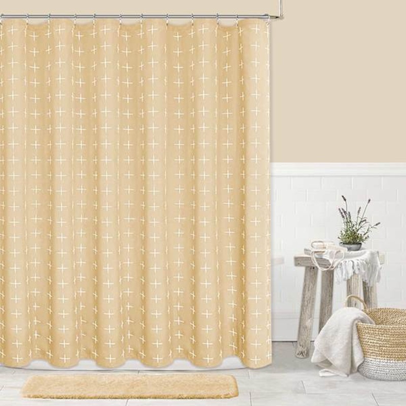 Yellow Crossover Embroidered Shower Curtain, 72″