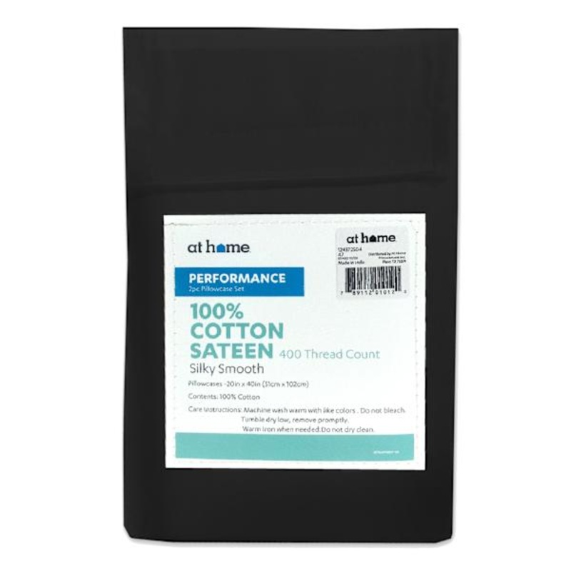 2-Piece Black 400 Thread Count Cotton Performance Pillowcase Set, King
