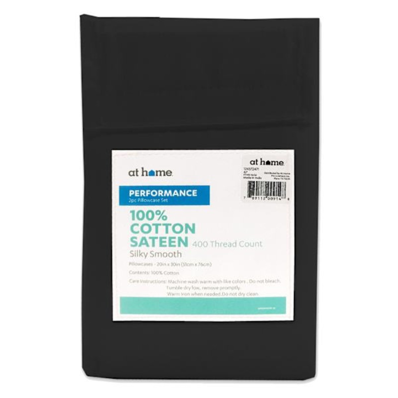 2-Piece Black 400 Thread Count Cotton Performance Pillowcase Set, Standard
