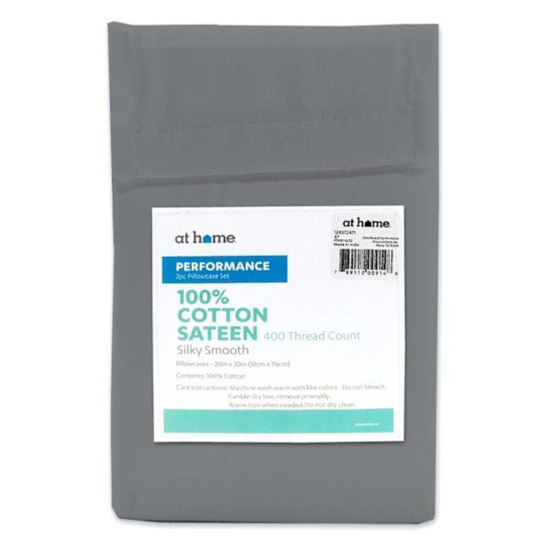 2-Piece Dark Grey 400 Thread Count Cotton Performance Pillowcase Set, Standard