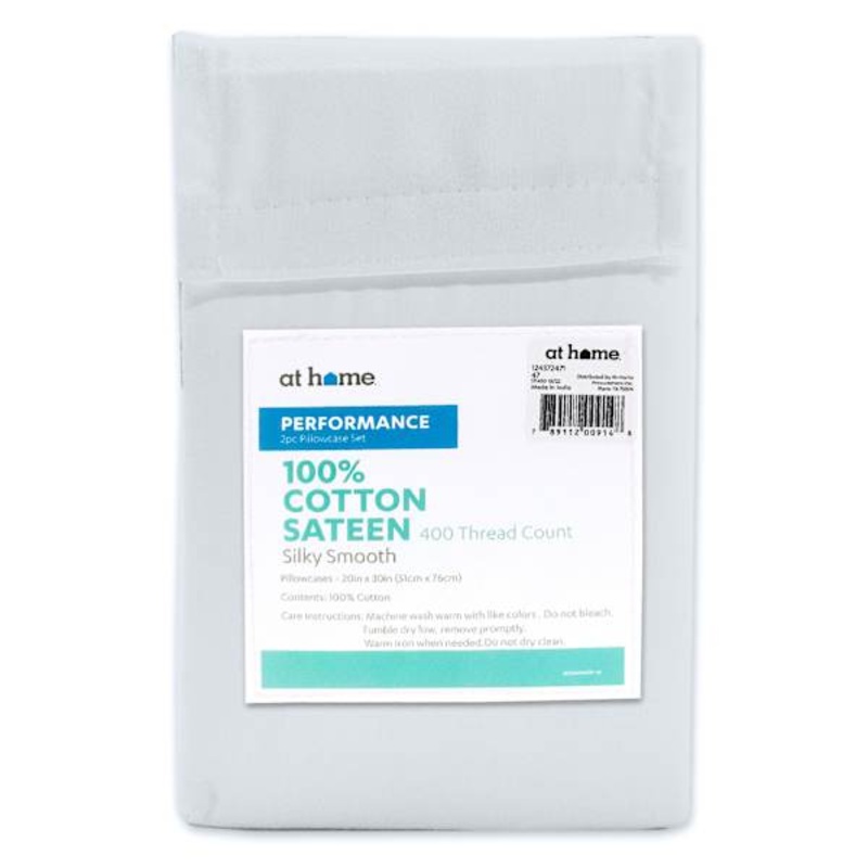 2-Piece Grey 400 Thread Count Cotton Performance Pillowcase Set, Standard