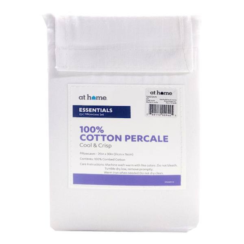 2-Piece White 200 Thread Count Cotton Essentials Pillowcase Set, Standard