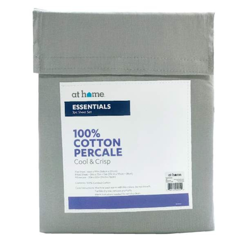 3-Piece Dark Grey 200 Thread Count Cotton Essentials Sheet Set, Twin