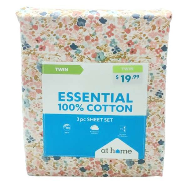 3-Piece Floral 200 Thread Count Brushed Cotton Sheet Set, Twin/Twin XL