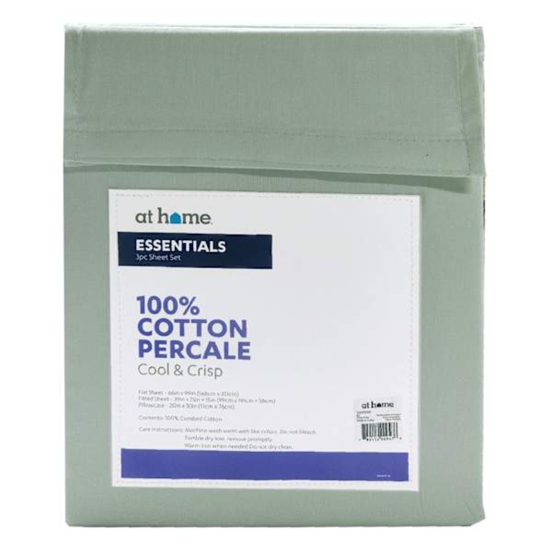 3-Piece Green 200 Thread Count Essentials Sheet Set, Twin