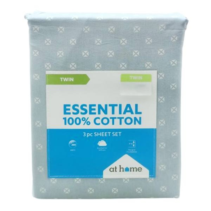 3-Piece Light Blue 200 Thread Count Brushed Cotton Sheet Set, Twin/Twin XL