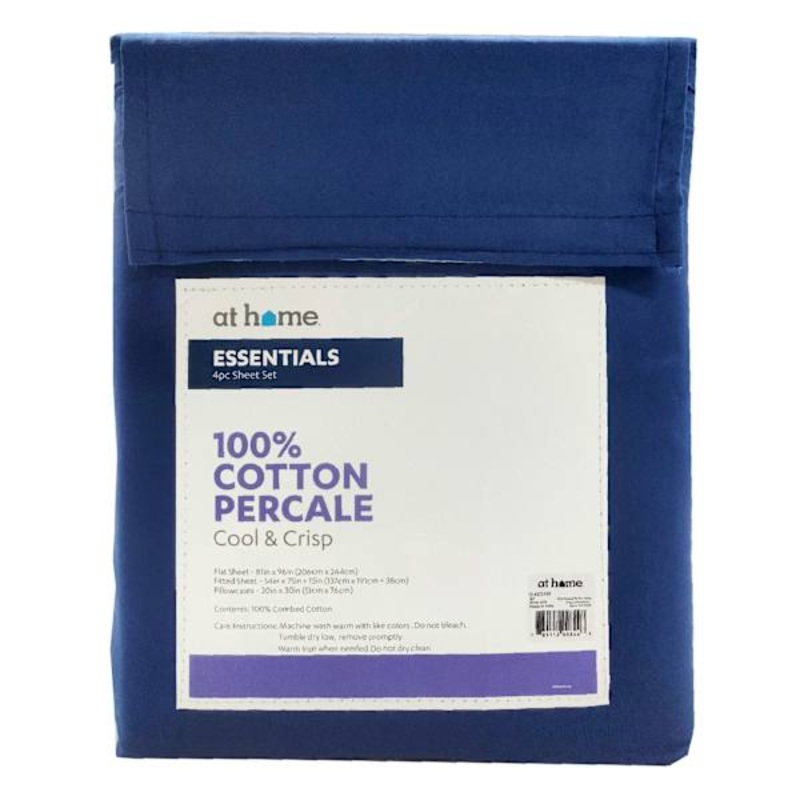 3-Piece Navy Blue 200 Thread Count Cotton Essentials Sheet Set, Twin