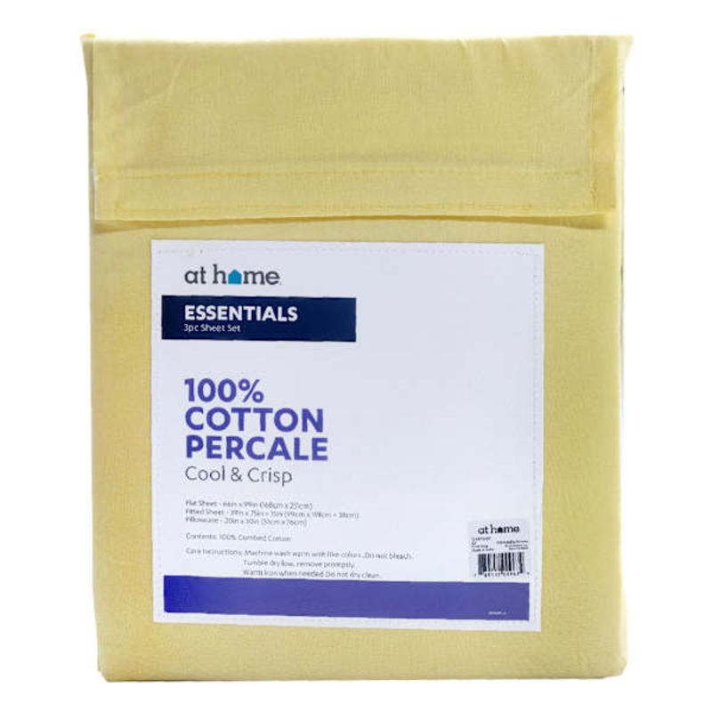 3-Piece Pale Banana 200 Thread Count Sheet Essentials Set, Twin