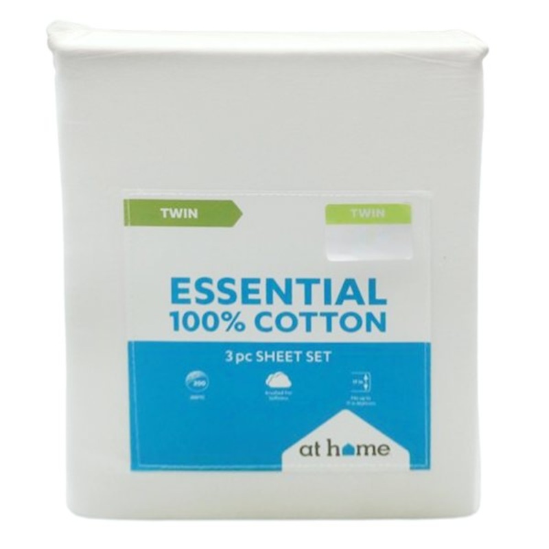 3-Piece White 200 Thread Count Brushed Cotton Sheet Set, Twin/Twin XL