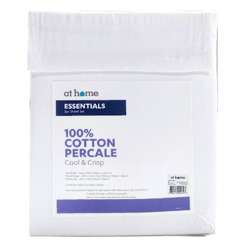 3-Piece White 200 Thread Count Cotton Essentials Sheet Set, Twin