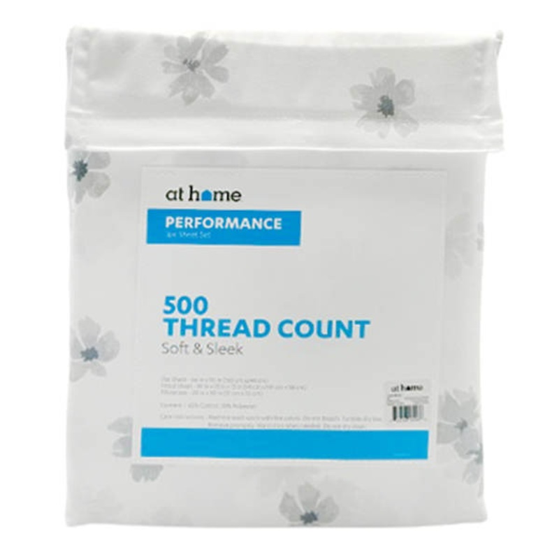 3-Piece White Floral Print Performance Sheet Set, Twin