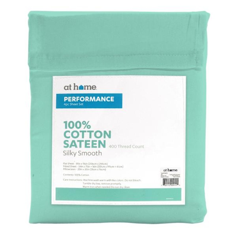 4-Piece Aqua 400 Thread Count Cotton Performance Sheet Set, Full