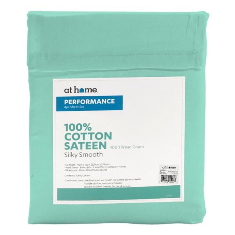 4-Piece Aqua 400 Thread Count Cotton Performance Sheet Set, Queen