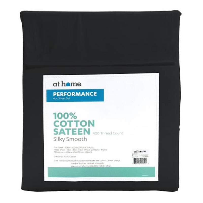 4-Piece Black 400 Thread Count Cotton Performance Sheet Set, King