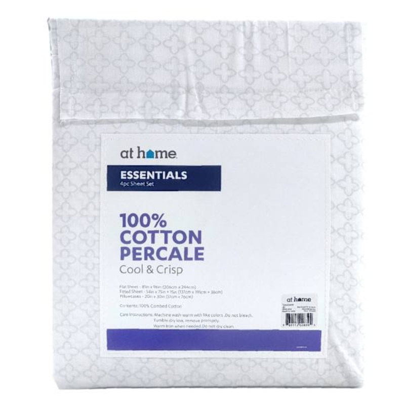 4-Piece Blue Damask Print 200 Thread Count Essentials Sheet Set, Full