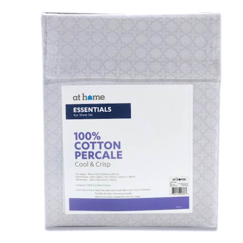 4-Piece Blue Damask Print 200 Thread Count Essentials Sheet Set, Queen