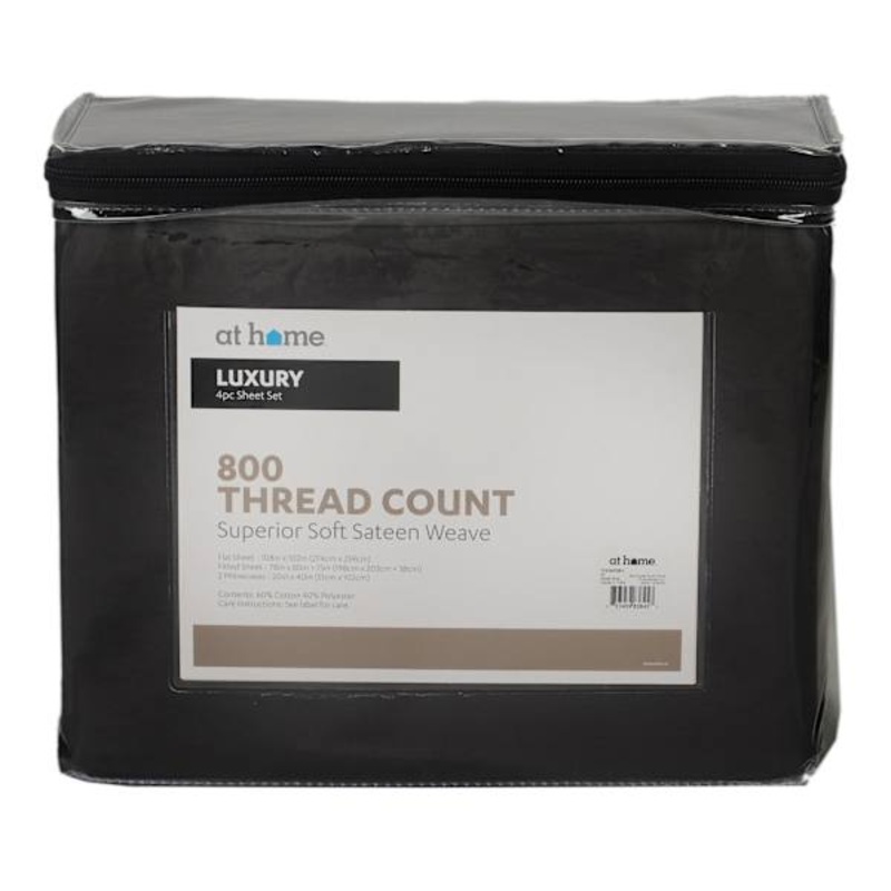 4-Piece Charcoal 800 Thread Count Luxury Sateen Sheet Set, King