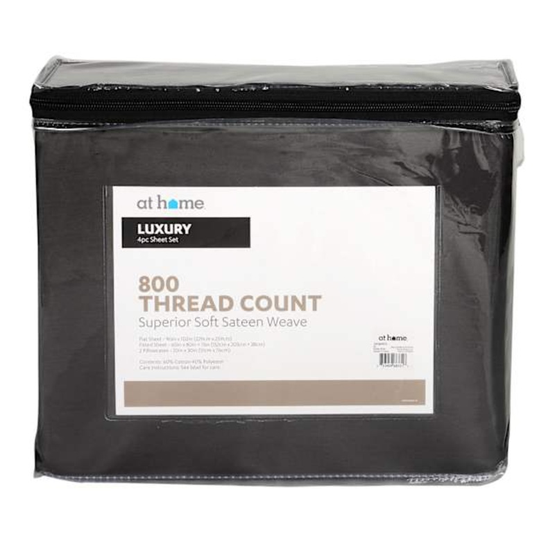 4-Piece Charcoal 800 Thread Count Luxury Sateen Sheet Set, Queen