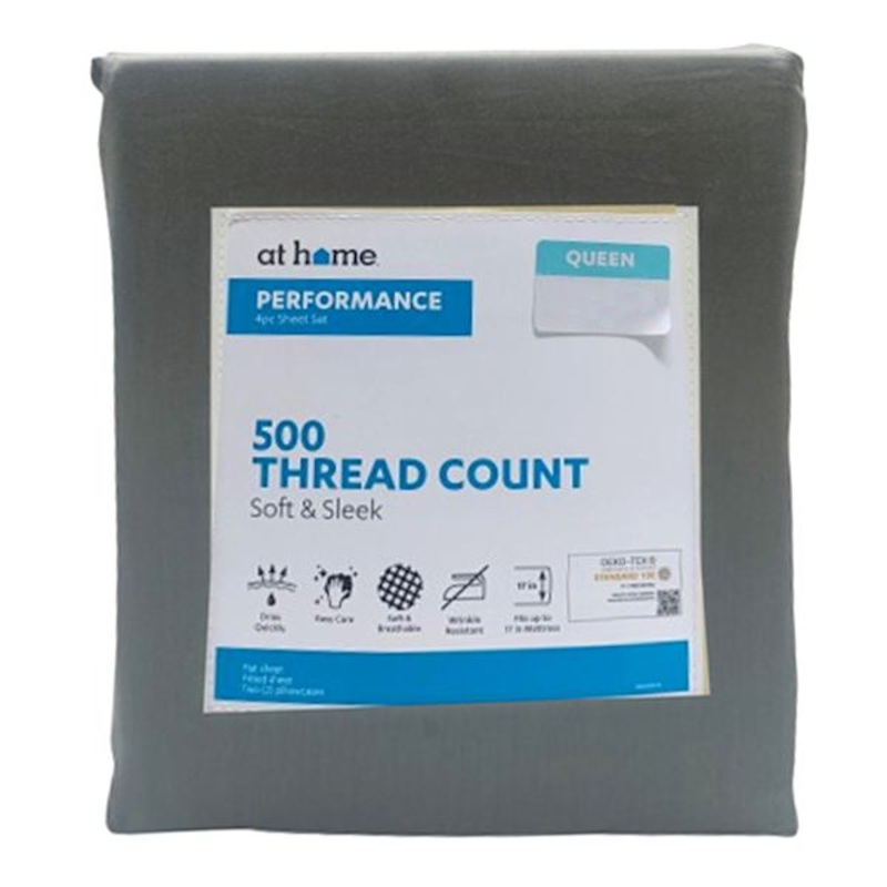 4-Piece Charcoal Grey 500 Thread Count Cotton Blend Sheet Set, Queen