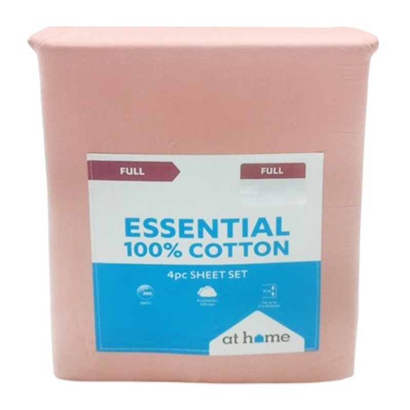 4-Piece Coral 200 Thread Count Brushed Cotton Sheet Set, Full