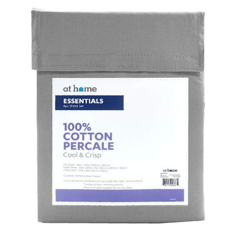 4-Piece Dark Grey 200 Thread Count Cotton Essentials  Sheet Set, Queen