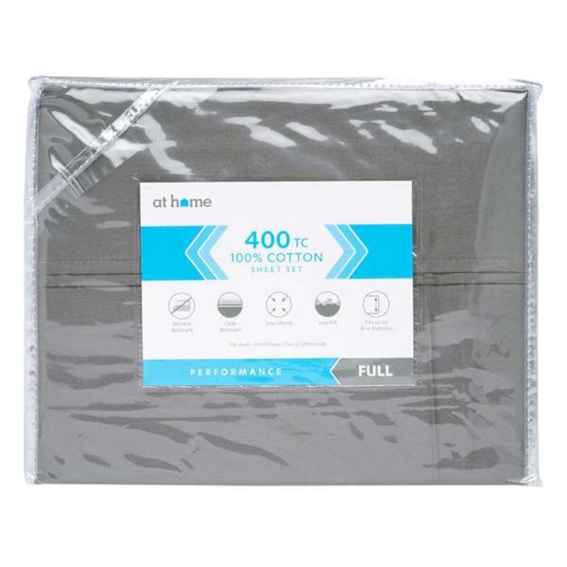 4-Piece Dark Grey 400 Thread Count Cotton Sheet Set, Queen