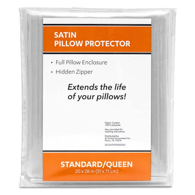 White Satin Bed Pillow Protector, Standard/Queen