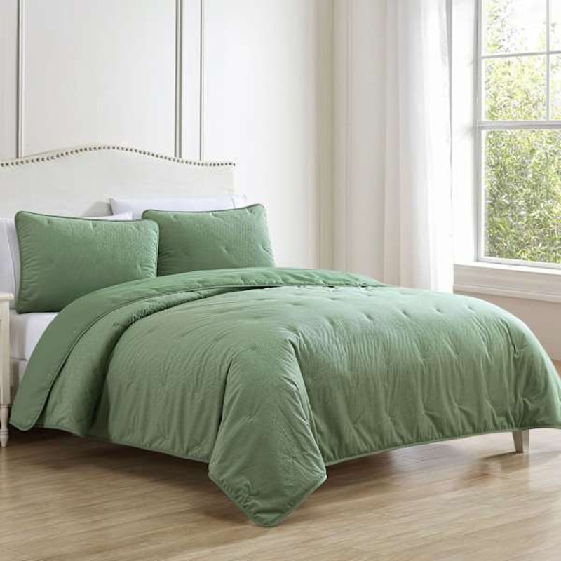 2-Piece Green Tacked Corduroy Comforter Set, Twin/Twin XL