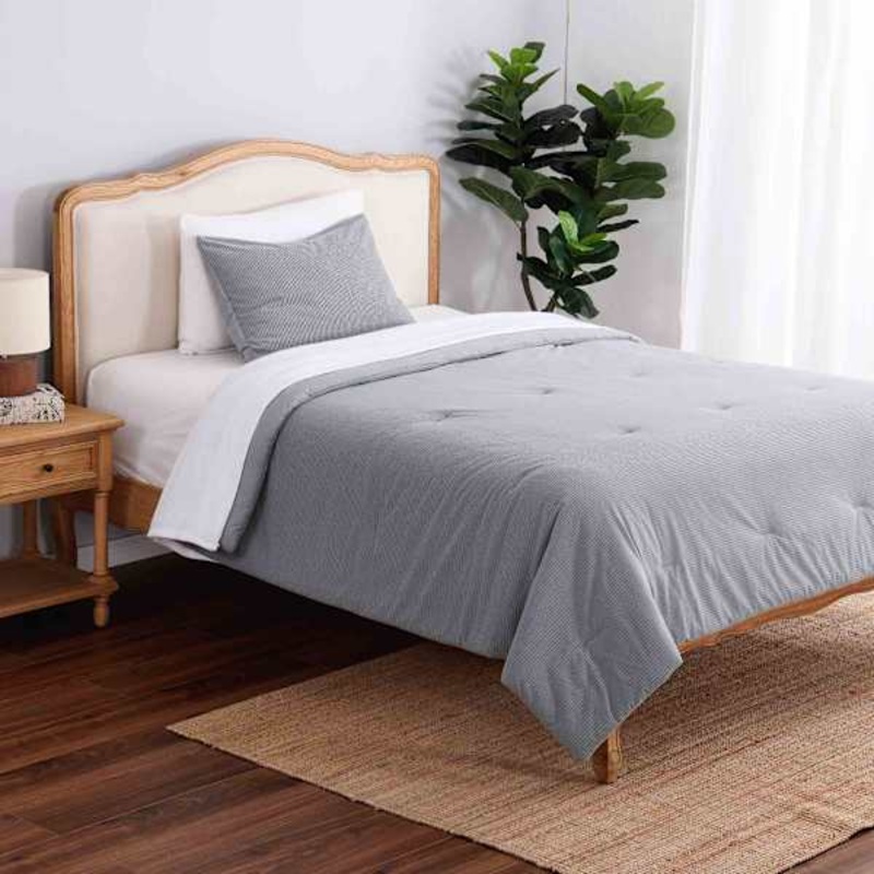 2-Piece Grey Plush Grid Comforter Set, Twin/Twin XL