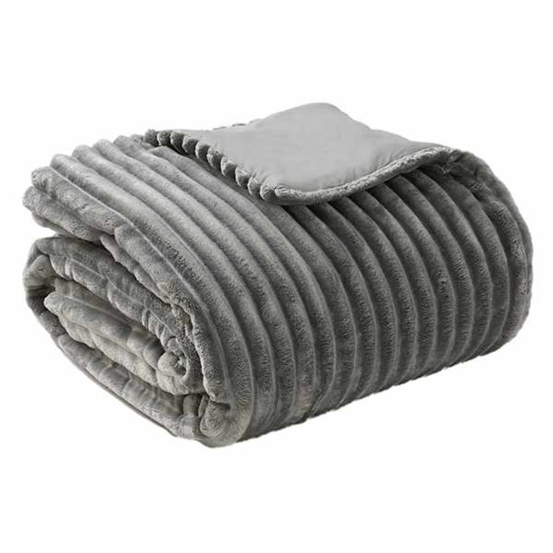 2-Piece Grey Ribbed Plush Comforter Set, Twin/Twin XL