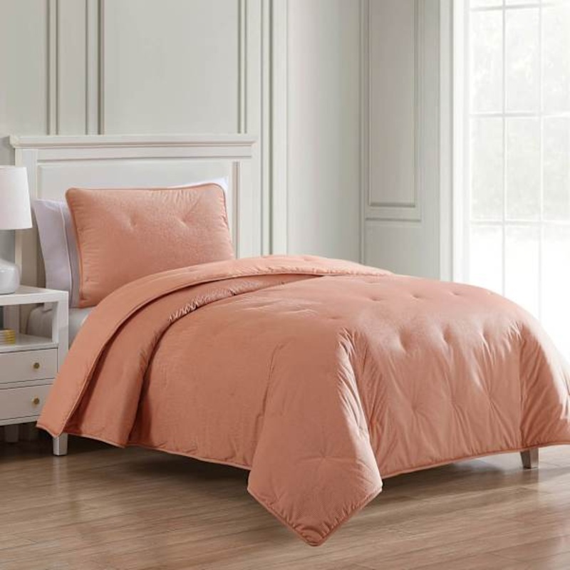 2-Piece Pink Tacked Corduroy Comforter Set, Twin/Twin XL