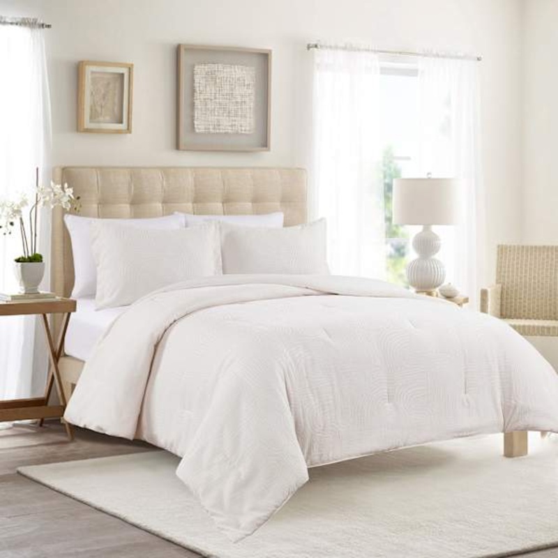 3-Piece Neutral Abstract Tufted Comforter Set, Full/Queen