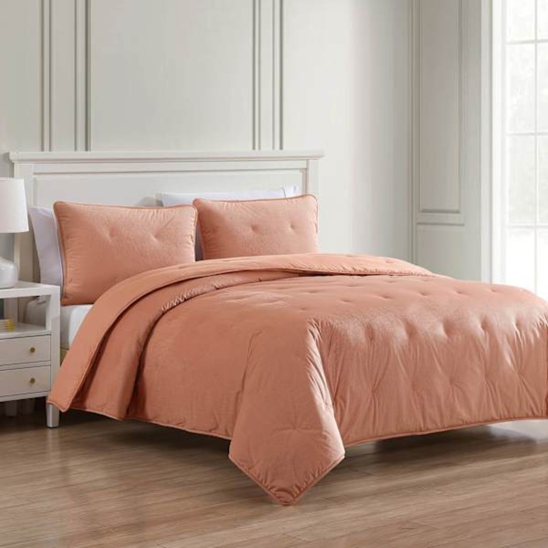 3-Piece Pink Tacked Corduroy Comforter Set, Full/Queen