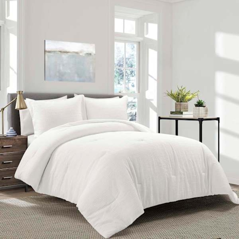 3-Piece White Waffle Comforter Set, King