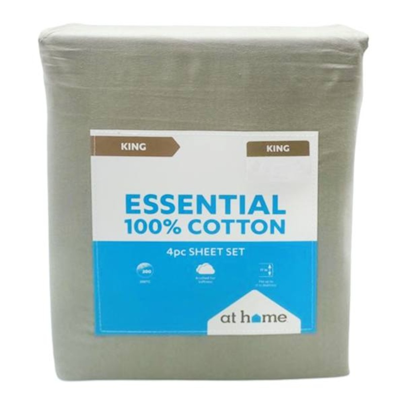 4-Piece Grey 200 Thread Count Brushed Cotton Sheet Set, King