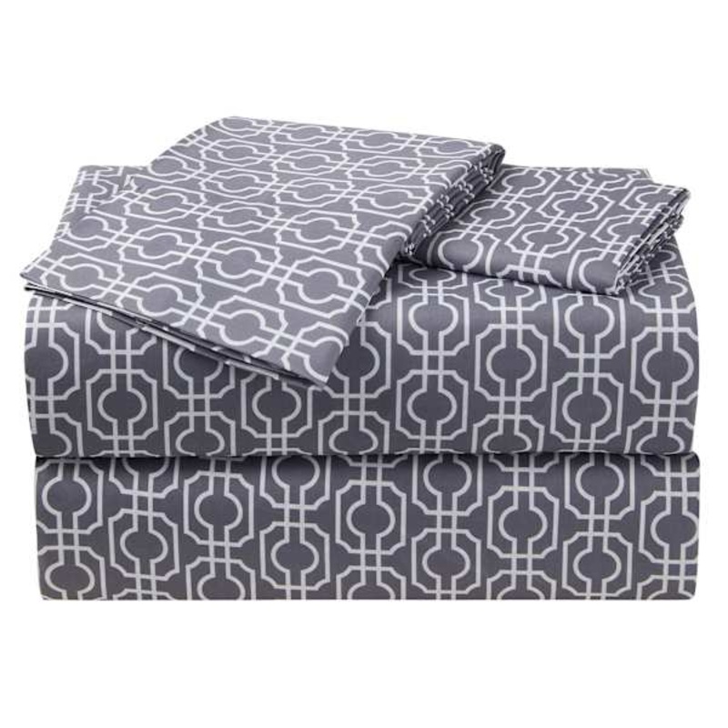 4-Piece Grey Labyrinth Print Microfiber Essential Sheet Set, Queen