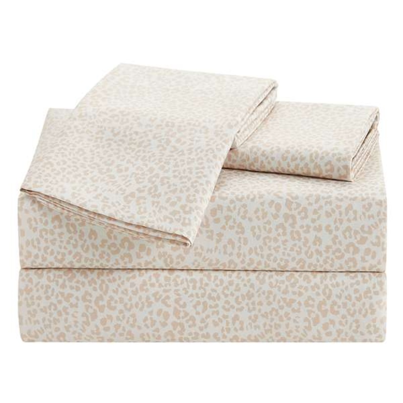 4-Piece Leopard Print Cooling Microfiber Sheet Set, Queen