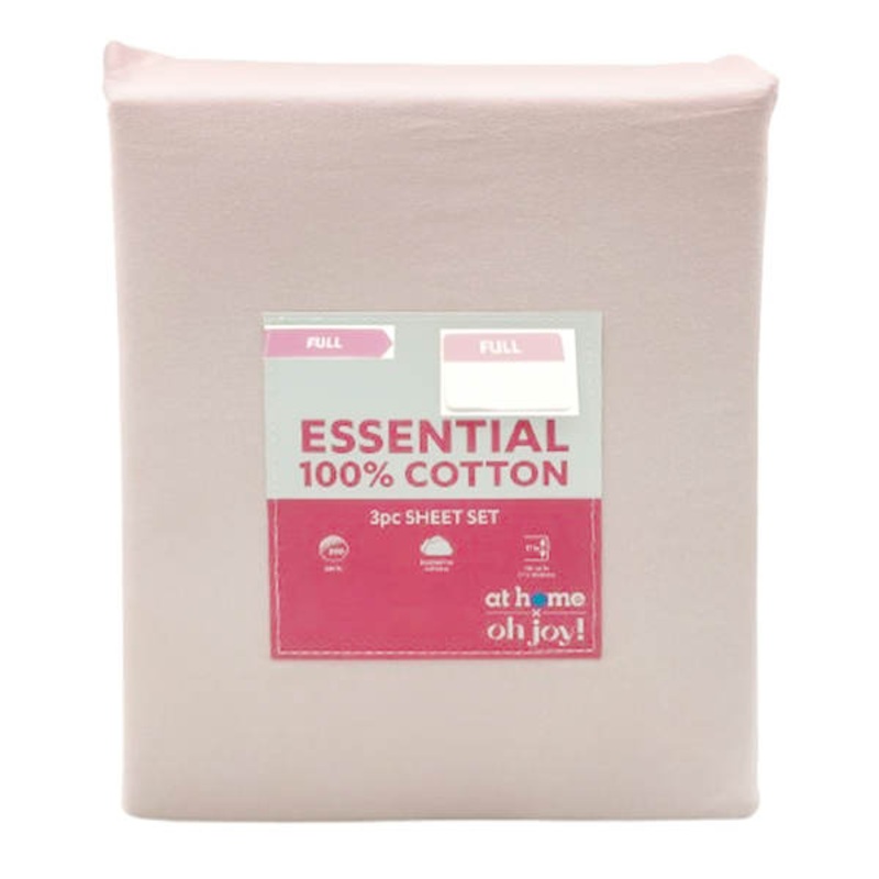 4-Piece Pink 200 Thread Count 100% Cotton Sheet Set, Full