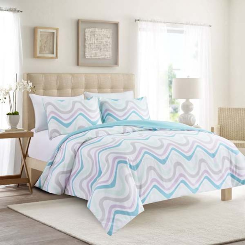 4-Piece Wavy Printed Duvet Set with Insert, Full/Queen