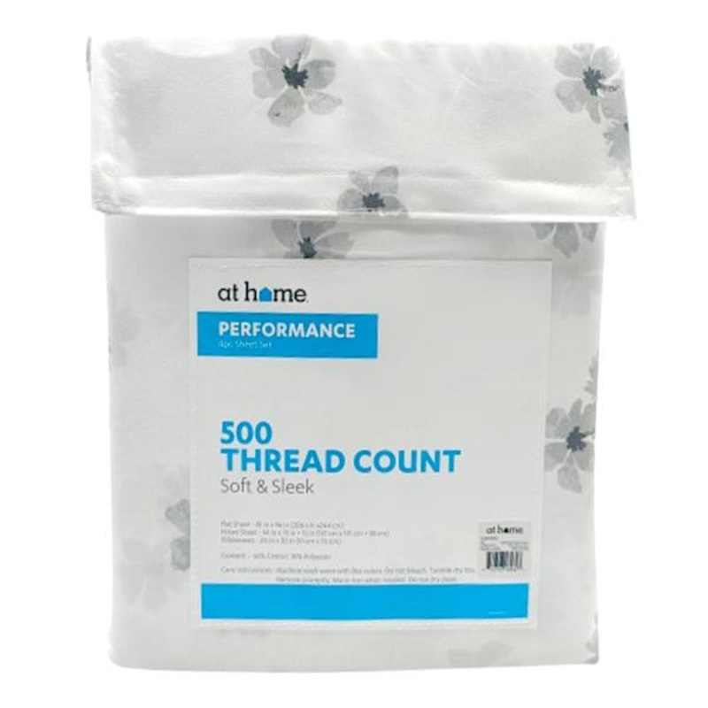 4-Piece White Floral Print Performance Sheet Set, Full