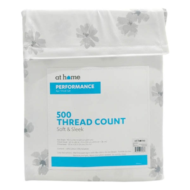 4-Piece White Floral Print Performance Sheet Set, Queen