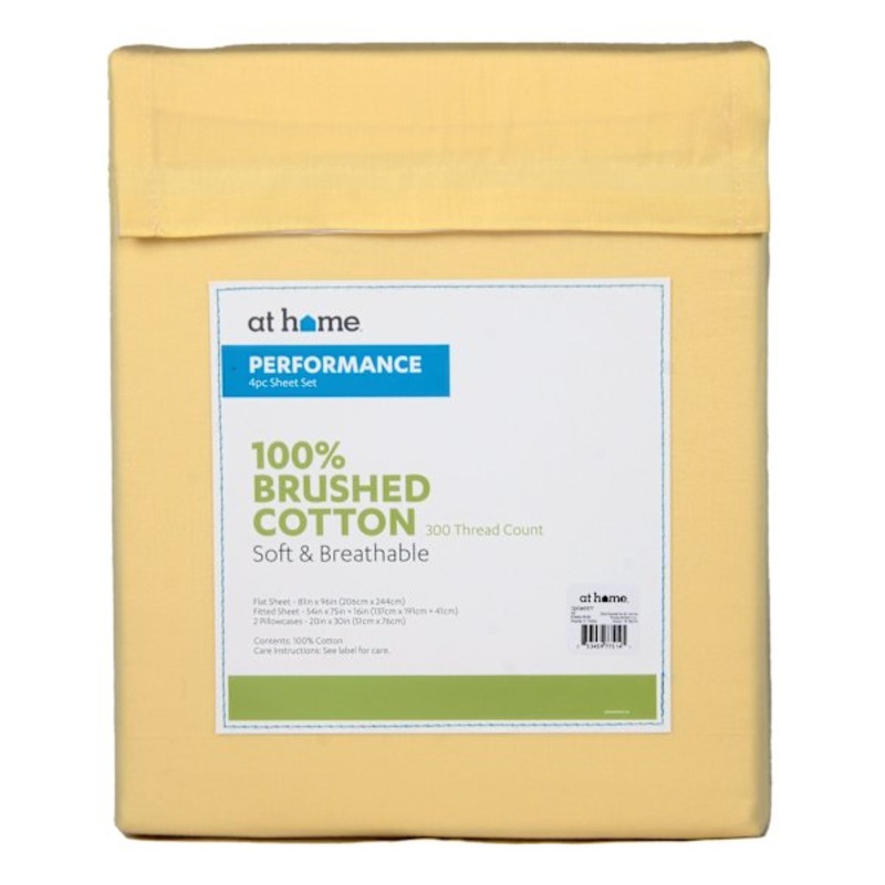4-Piece Yellow 300 Thread Count 100% Brushed Cotton Percale Sheet Set, Full
