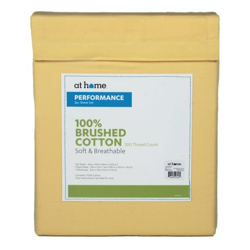 4-Piece Yellow 300 Thread Count 100% Cotton Percale Brushed Sheet Set, Twin