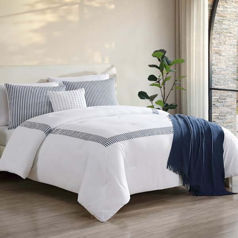 5-Piece Ticking Stripe Comforter Set, Full/Queen
